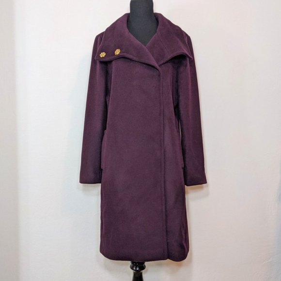 Ann Taylor Felt Purple Gold Button Trench Coat - Picture 1 of 10